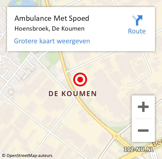 Locatie op kaart van de 112 melding: Ambulance Met Spoed Naar Hoensbroek, De Koumen op 27 december 2014 22:22