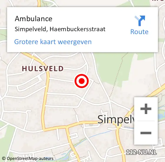 Locatie op kaart van de 112 melding: Ambulance Simpelveld, Haembuckersstraat op 27 december 2014 22:23