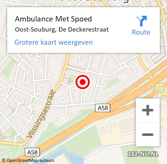 Locatie op kaart van de 112 melding: Ambulance Met Spoed Naar Oost-Souburg, De Deckerestraat op 27 december 2014 23:07