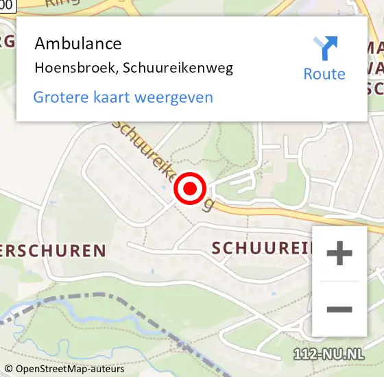 Locatie op kaart van de 112 melding: Ambulance Hoensbroek, Schuureikenweg op 27 december 2014 23:30