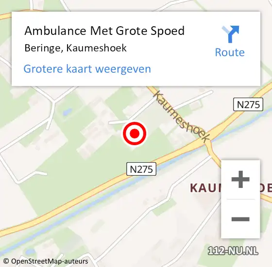 Locatie op kaart van de 112 melding: Ambulance Met Grote Spoed Naar Beringe, Kaumeshoek op 28 december 2014 00:33