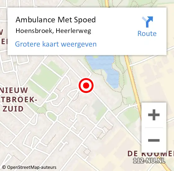 Locatie op kaart van de 112 melding: Ambulance Met Spoed Naar Hoensbroek, Heerlerweg op 28 december 2014 00:40