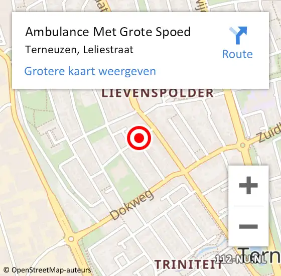 Locatie op kaart van de 112 melding: Ambulance Met Grote Spoed Naar Terneuzen, Leliestraat op 28 december 2014 02:50