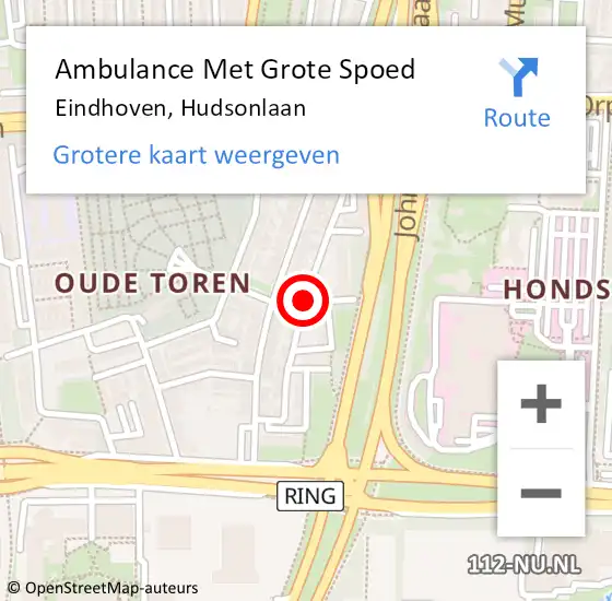 Locatie op kaart van de 112 melding: Ambulance Met Grote Spoed Naar Eindhoven, Hudsonlaan op 28 december 2014 04:23
