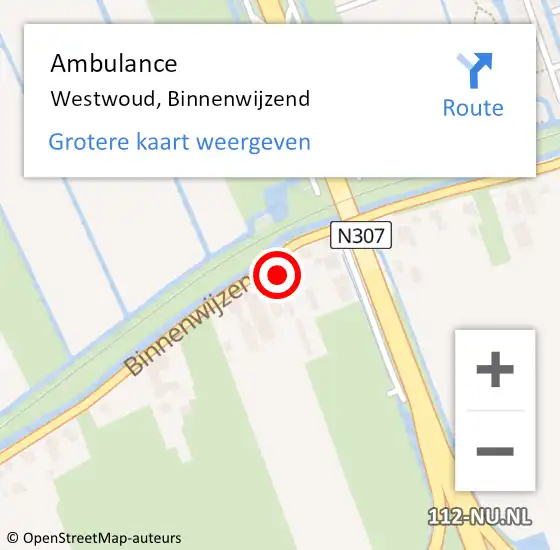 Locatie op kaart van de 112 melding: Ambulance Westwoud, Binnenwijzend op 28 december 2014 08:22