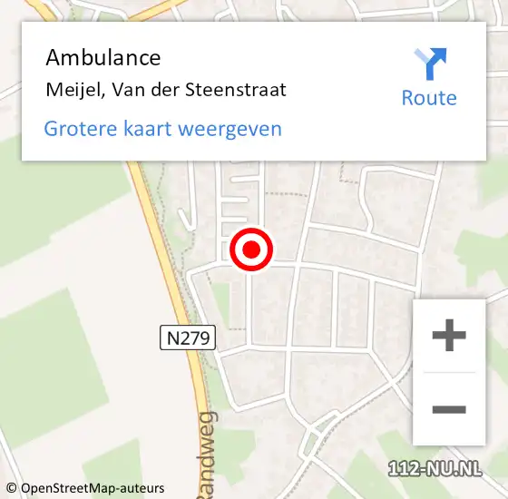 Locatie op kaart van de 112 melding: Ambulance Meijel, Van der Steenstraat op 28 december 2014 09:01