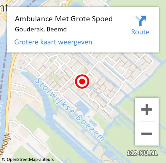 Locatie op kaart van de 112 melding: Ambulance Met Grote Spoed Naar Gouderak, Beemd op 28 december 2014 09:35