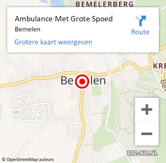 Locatie op kaart van de 112 melding: Ambulance Met Grote Spoed Naar Bemelen op 28 december 2014 09:58