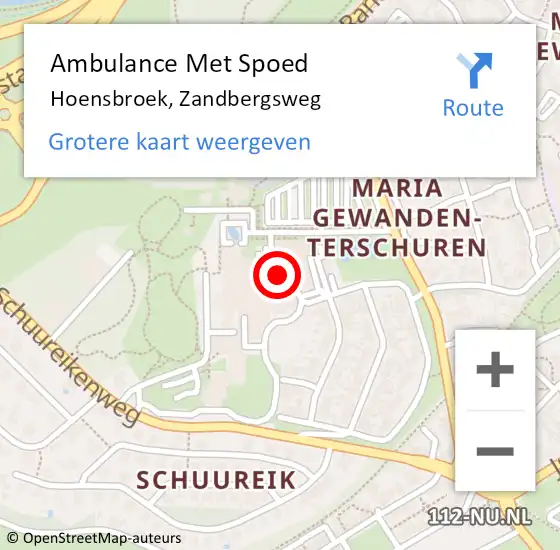 Locatie op kaart van de 112 melding: Ambulance Met Spoed Naar Hoensbroek, Zandbergsweg op 28 december 2014 10:06