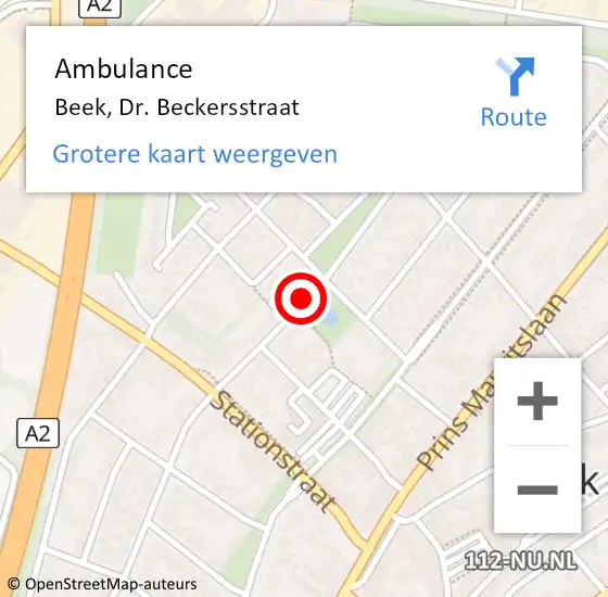 Locatie op kaart van de 112 melding: Ambulance Beek, Dr. Beckersstraat op 28 december 2014 10:35