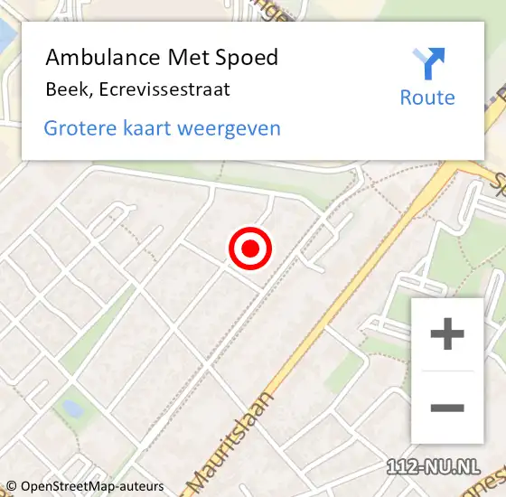 Locatie op kaart van de 112 melding: Ambulance Met Spoed Naar Beek, Ecrevissestraat op 28 december 2014 12:18