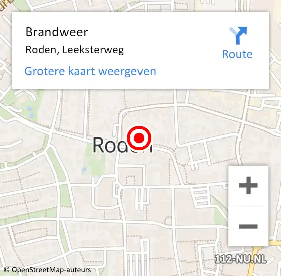 Locatie op kaart van de 112 melding: Brandweer Roden, Leeksterweg op 28 december 2014 12:40