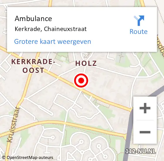 Locatie op kaart van de 112 melding: Ambulance Kerkrade, Chaineuxstraat op 28 december 2014 13:29