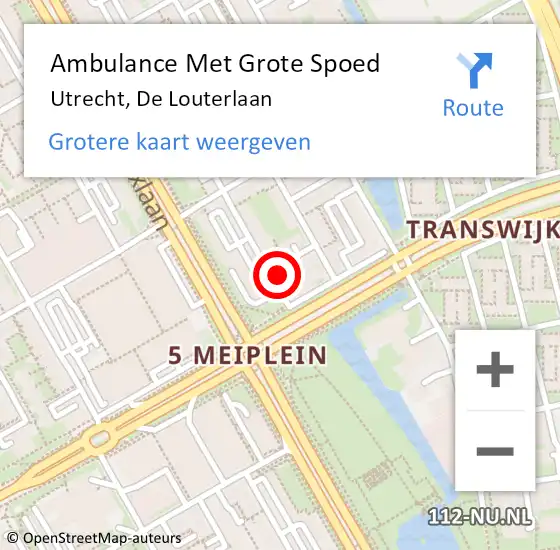 Locatie op kaart van de 112 melding: Ambulance Met Grote Spoed Naar Utrecht, De Louterlaan op 28 december 2014 13:55