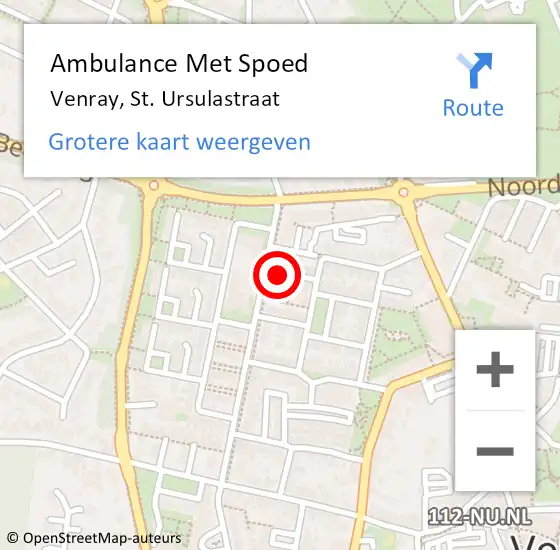 Locatie op kaart van de 112 melding: Ambulance Met Spoed Naar Venray, St. Ursulastraat op 28 december 2014 14:06