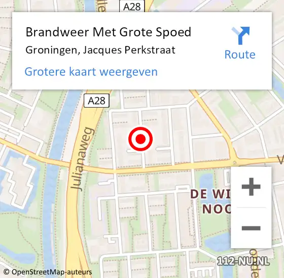 Locatie op kaart van de 112 melding: Brandweer Met Grote Spoed Naar Groningen, Jacques Perkstraat op 28 december 2014 14:52