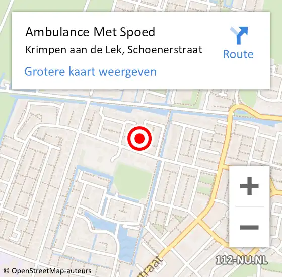 Locatie op kaart van de 112 melding: Ambulance Met Spoed Naar Krimpen aan de Lek, Schoenerstraat op 28 december 2014 16:13