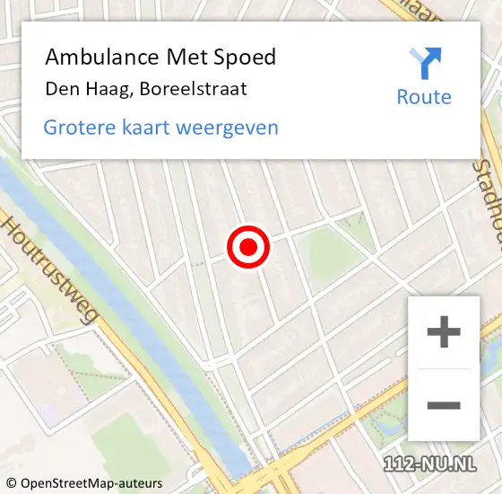 Locatie op kaart van de 112 melding: Ambulance Met Spoed Naar Den Haag, Boreelstraat op 28 december 2014 16:13