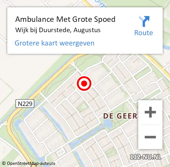 Locatie op kaart van de 112 melding: Ambulance Met Grote Spoed Naar Wijk bij Duurstede, Augustus op 28 december 2014 17:05