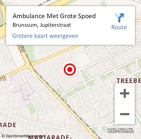 Locatie op kaart van de 112 melding: Ambulance Met Grote Spoed Naar Brunssum, Jupiterstraat op 28 december 2014 19:15