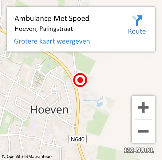 Locatie op kaart van de 112 melding: Ambulance Met Spoed Naar Hoeven, Palingstraat op 28 december 2014 19:57