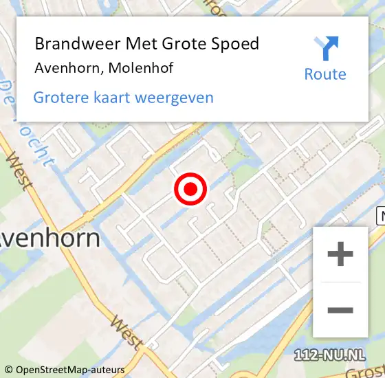 Locatie op kaart van de 112 melding: Brandweer Met Grote Spoed Naar Avenhorn, Molenhof op 28 december 2014 20:00