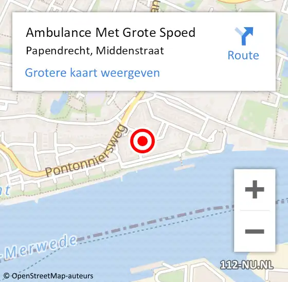 Locatie op kaart van de 112 melding: Ambulance Met Grote Spoed Naar Papendrecht, Middenstraat op 28 december 2014 20:11