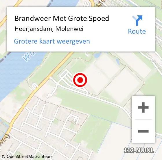 Locatie op kaart van de 112 melding: Brandweer Met Grote Spoed Naar Heerjansdam, Molenwei op 28 december 2014 21:48