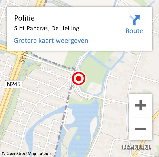 Locatie op kaart van de 112 melding: Politie Sint Pancras, De Helling op 28 december 2014 23:06