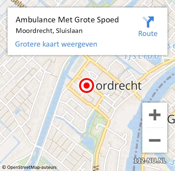 Locatie op kaart van de 112 melding: Ambulance Met Grote Spoed Naar Moordrecht, Sluislaan op 29 december 2014 00:47