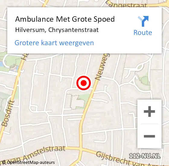 Locatie op kaart van de 112 melding: Ambulance Met Grote Spoed Naar Hilversum, Chrysantenstraat op 29 december 2014 00:55