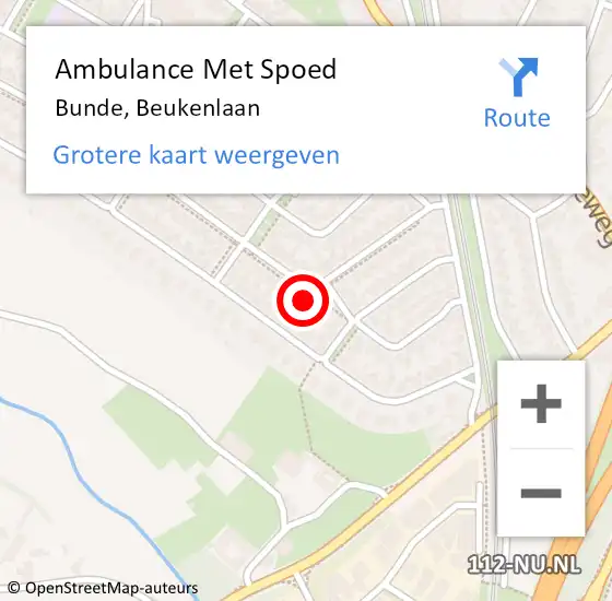 Locatie op kaart van de 112 melding: Ambulance Met Spoed Naar Bunde, Beukenlaan op 29 december 2014 00:56