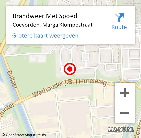 Locatie op kaart van de 112 melding: Brandweer Met Spoed Naar Coevorden, Marga Klompestraat op 29 december 2014 04:11