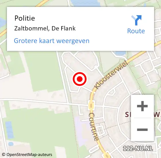 Locatie op kaart van de 112 melding: Politie Zaltbommel, De Flank op 29 december 2014 04:11