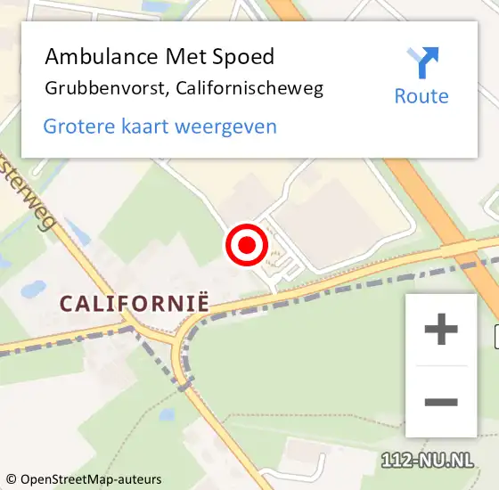 Locatie op kaart van de 112 melding: Ambulance Met Spoed Naar Grubbenvorst, Californischeweg op 29 december 2014 06:04