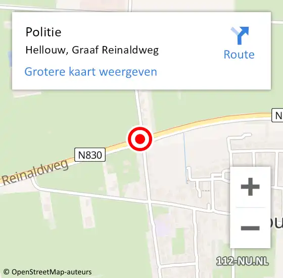 Locatie op kaart van de 112 melding: Politie Hellouw, Graaf Reinaldweg op 29 december 2014 09:04