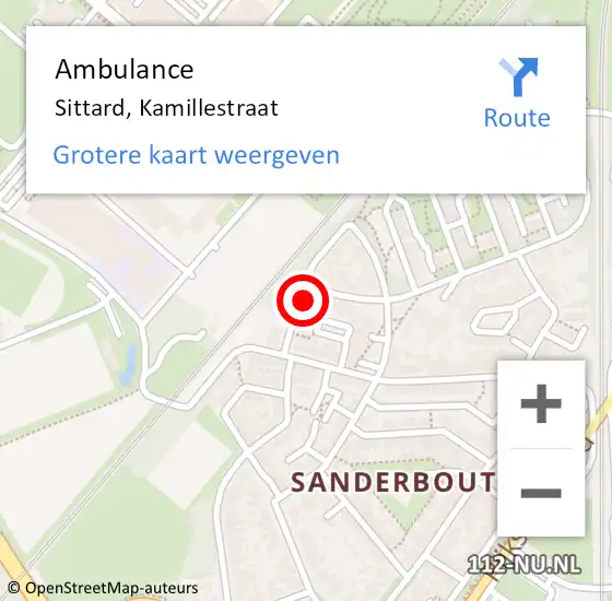 Locatie op kaart van de 112 melding: Ambulance Sittard, Kamillestraat op 29 december 2014 09:19