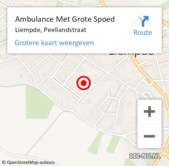 Locatie op kaart van de 112 melding: Ambulance Met Grote Spoed Naar Liempde, Peellandstraat op 29 december 2014 09:57