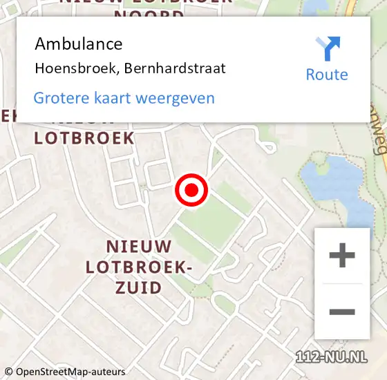 Locatie op kaart van de 112 melding: Ambulance Hoensbroek, Bernhardstraat op 29 december 2014 10:11