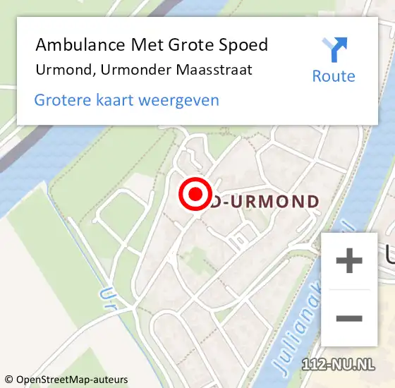 Locatie op kaart van de 112 melding: Ambulance Met Grote Spoed Naar Urmond, Urmonder Maasstraat op 29 december 2014 10:20