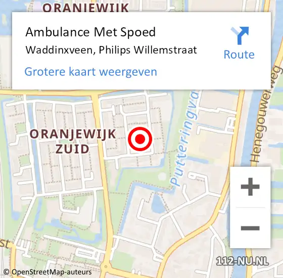 Locatie op kaart van de 112 melding: Ambulance Met Spoed Naar Waddinxveen, Philips Willemstraat op 29 december 2014 10:39