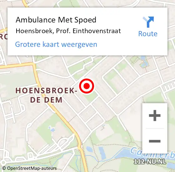 Locatie op kaart van de 112 melding: Ambulance Met Spoed Naar Hoensbroek, Prof. Einthovenstraat op 29 december 2014 11:29