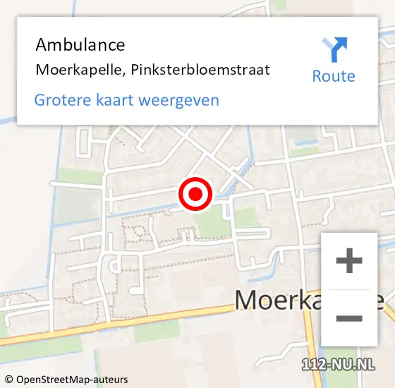 Locatie op kaart van de 112 melding: Ambulance Moerkapelle, Pinksterbloemstraat op 29 december 2014 12:51