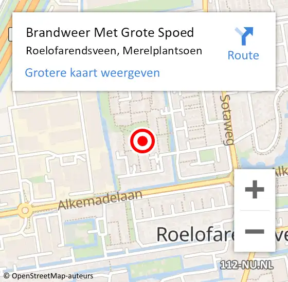 Locatie op kaart van de 112 melding: Brandweer Met Grote Spoed Naar Roelofarendsveen, Merelplantsoen op 29 december 2014 13:01