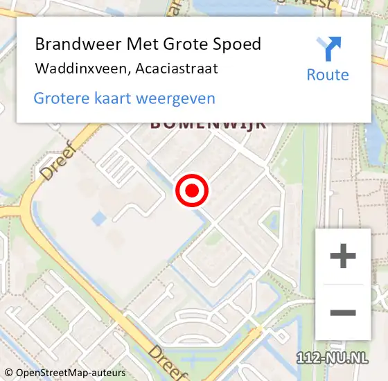 Locatie op kaart van de 112 melding: Brandweer Met Grote Spoed Naar Waddinxveen, Acaciastraat op 29 december 2014 13:08