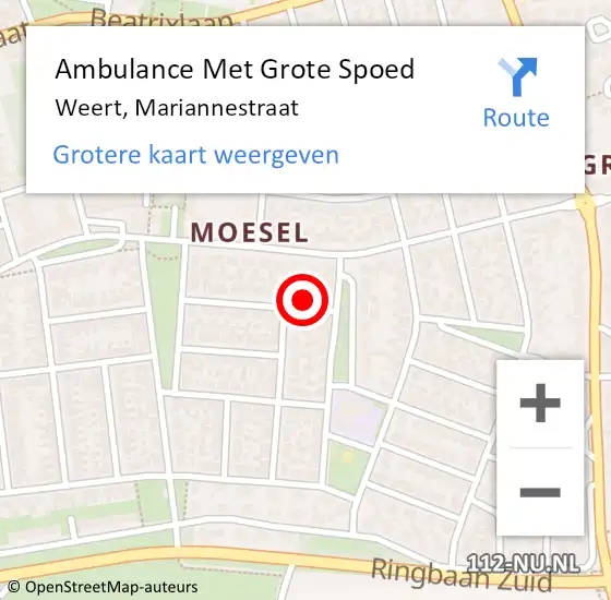 Locatie op kaart van de 112 melding: Ambulance Met Grote Spoed Naar Weert, Mariannestraat op 29 december 2014 14:07