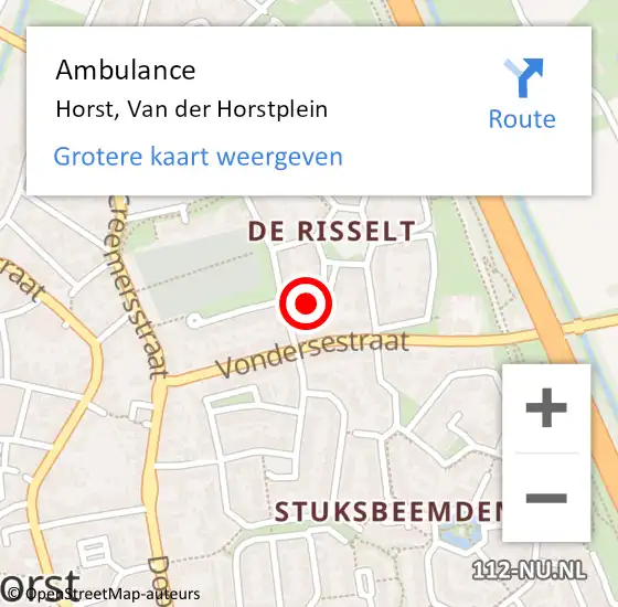 Locatie op kaart van de 112 melding: Ambulance Horst, Van der Horstplein op 29 december 2014 14:37