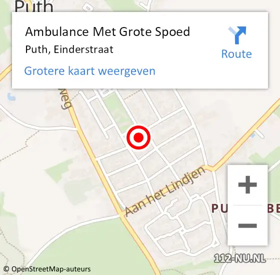 Locatie op kaart van de 112 melding: Ambulance Met Grote Spoed Naar Puth, Einderstraat op 29 december 2014 14:41