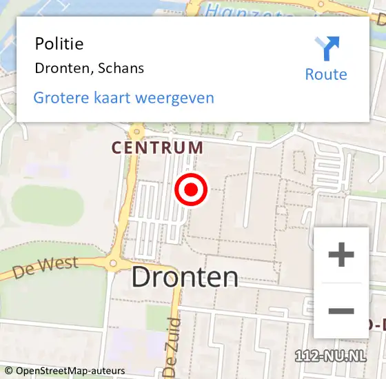 Locatie op kaart van de 112 melding: Politie Dronten, Schans op 29 december 2014 14:57