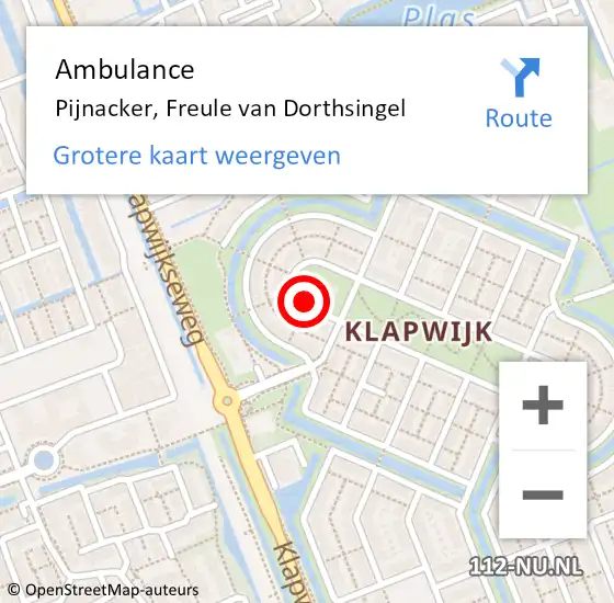 Locatie op kaart van de 112 melding: Ambulance Pijnacker, Freule van Dorthsingel op 29 december 2014 15:39